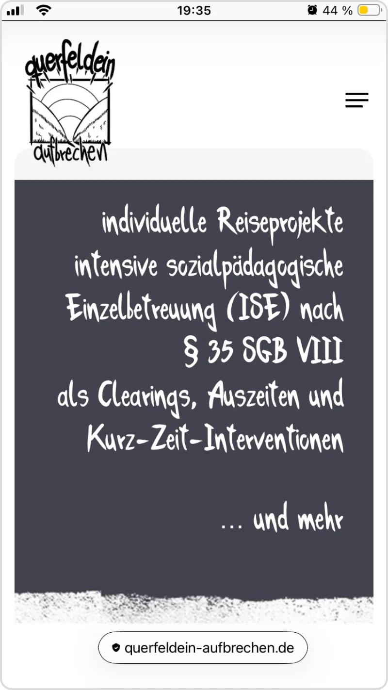 Die Website von querfeldein aufbrechen in der mobilen Ansicht