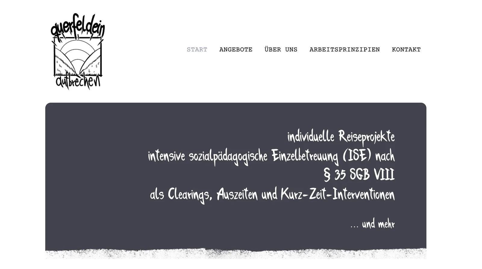 Startseite von querfeldein aufbrechen nach dem Umzug nach WordPress